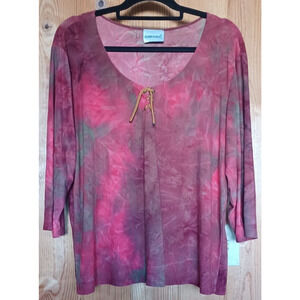 FASHION BUG Women's 1X Fall color top Peasant style with tie front, Stretchy